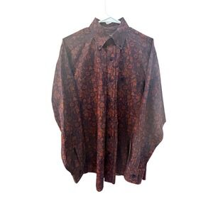 Ariat Mens Button Down Shirt Floral Print Long Sleeve Orange Blue Size XL